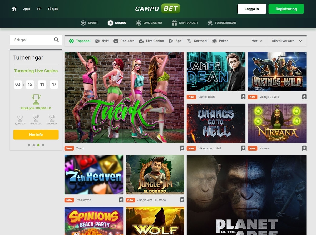 Campobet Casino översikt med sport- och casinosektion