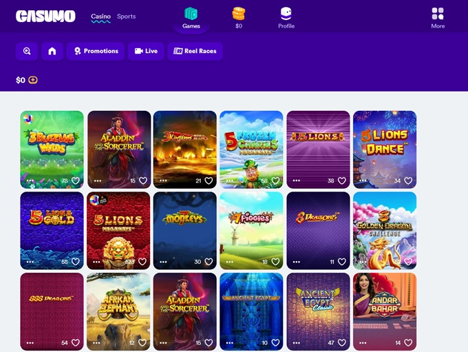 Casumo – skärmbild från casinots sajt