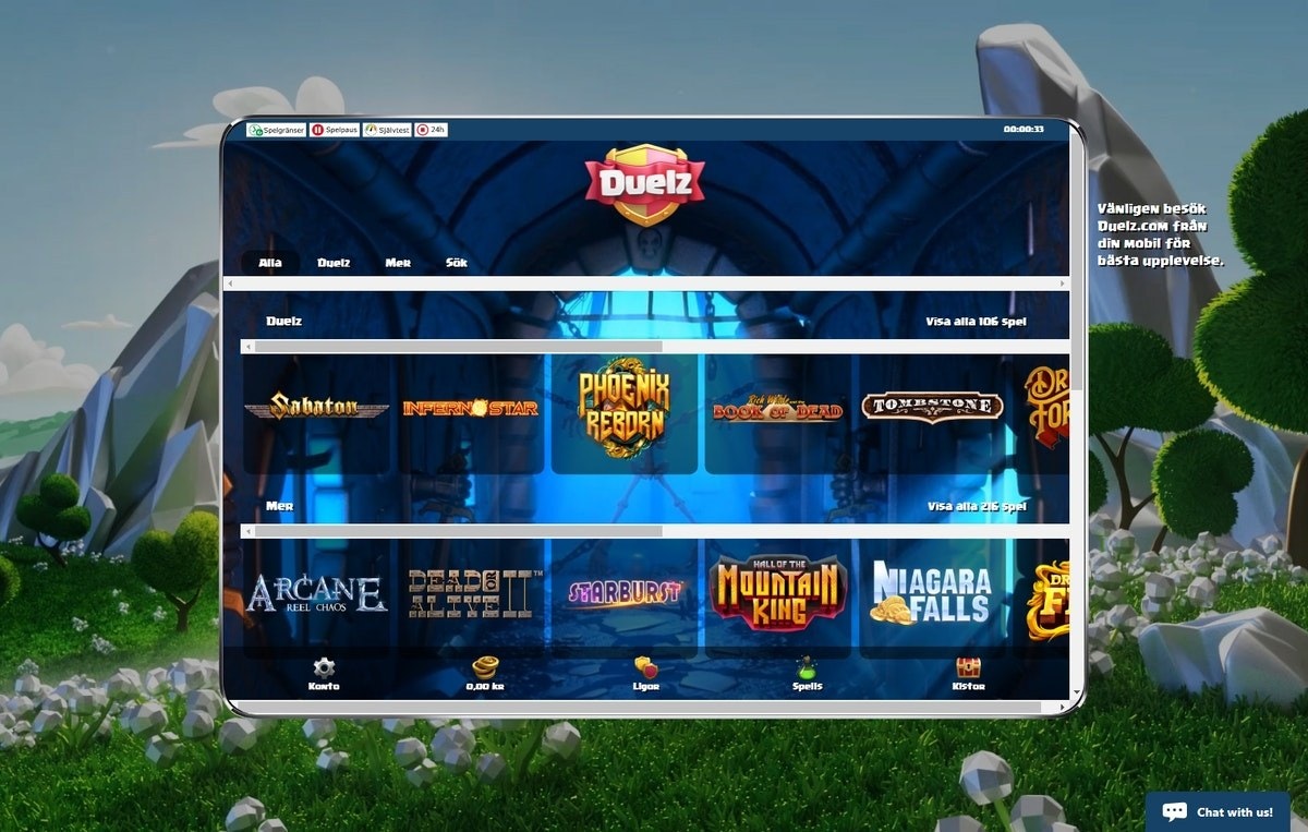 Duelz Casino Recension – skärmbild från casinots sajt