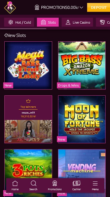 Lucky Niki Casino – skärmbild från casinots sajt