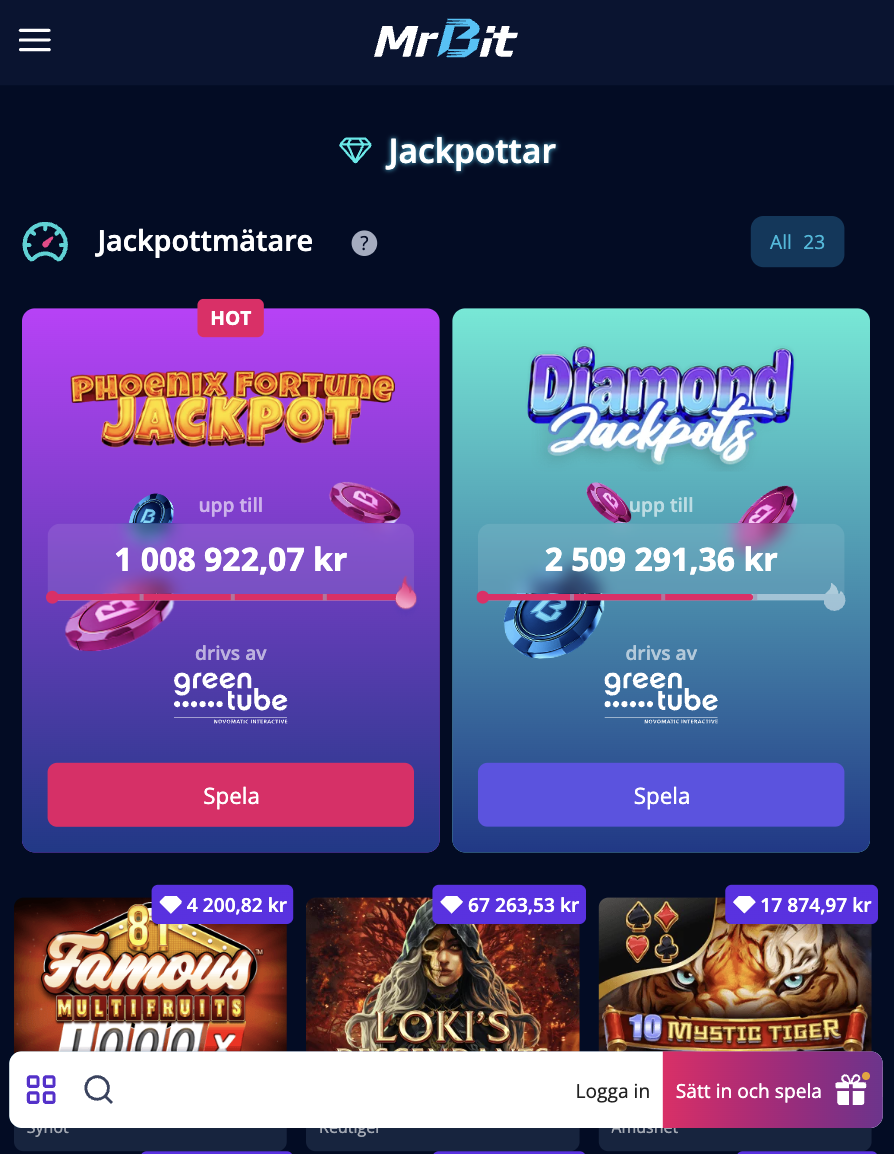 Mr Bit Casino – skärmbild från casinots sajt