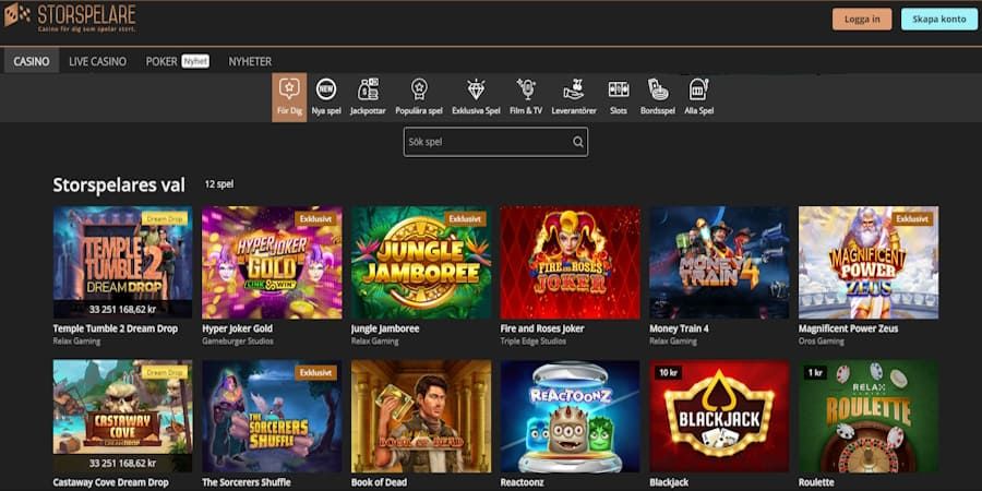 Storspelare casino med direkt uttag