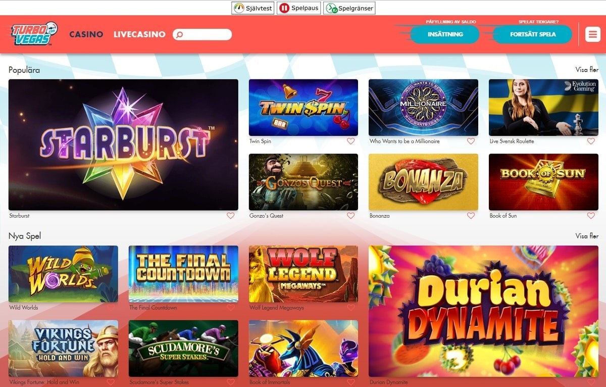 TurboVegas Casino – skärmbild från casinots sajt