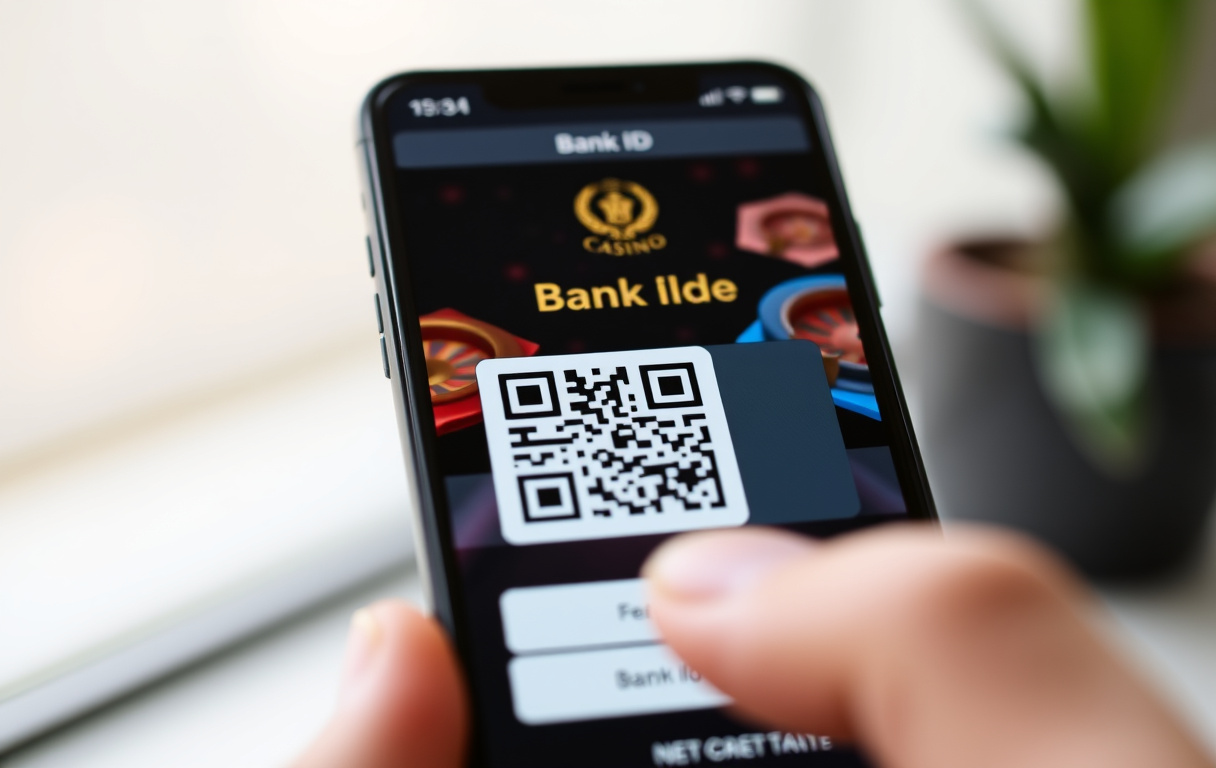 Inloggning med Bank-ID på en mobiltelefon mot en casinowebbplats.