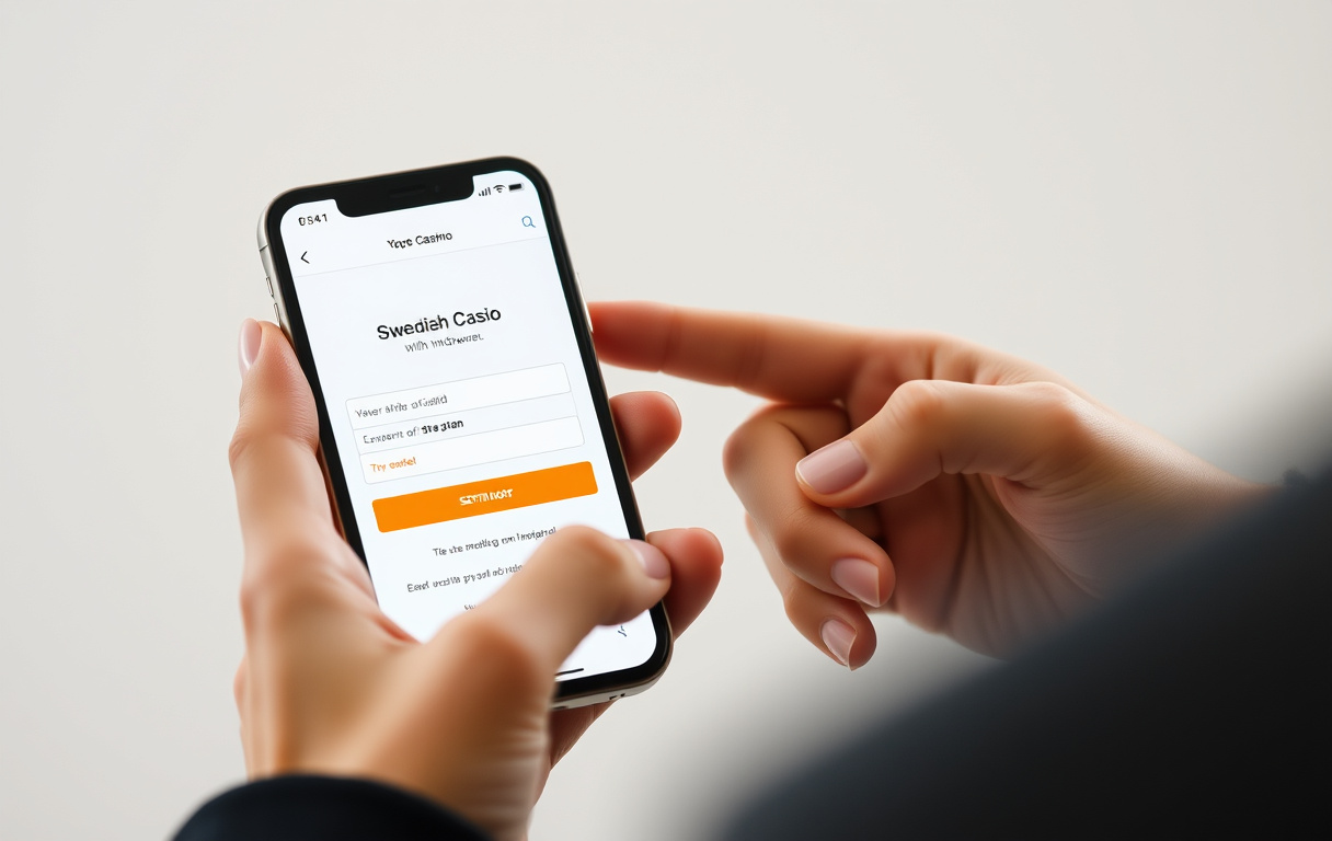En person som gör ett casino uttag via mobilen med BankID-verifiering och banköverföring.